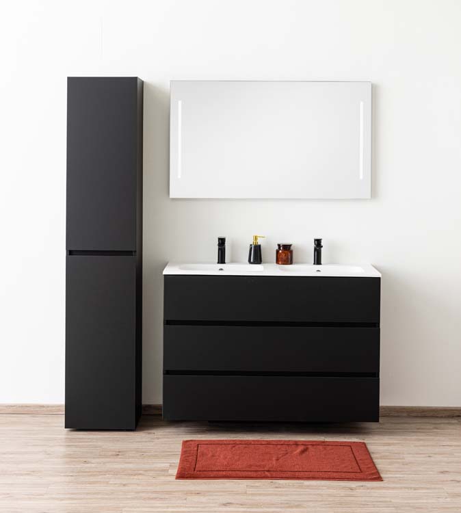 Meuble de salle de bain Puro debout noir mat 1200 mm