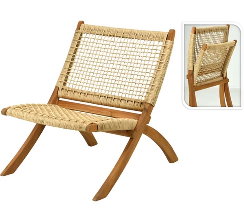 Tuinstoel Acadia geweven riet 78x63x73cm vouwbaar