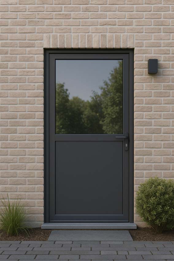 Porte extérieure Tavira en aluminium verre clair anthracite sur mesure poussant à gauche