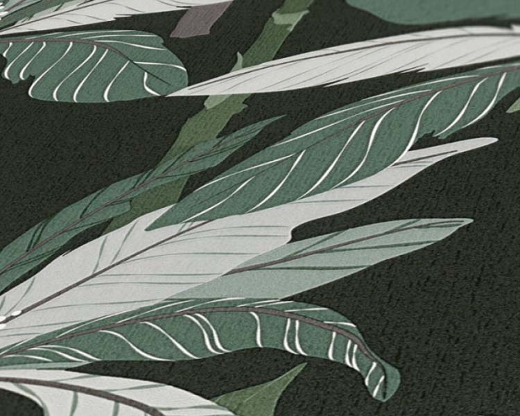 Vinyl op vliesbehang palmboom groen/zwart 0,53x10,05m