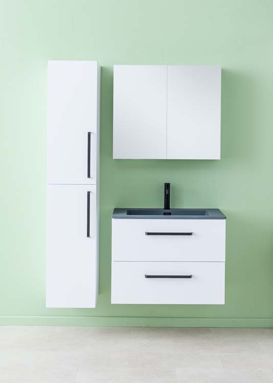 Meuble de salle de bains Bison blanc mat suspendu avec lavabo simple aspect ciment 80cm