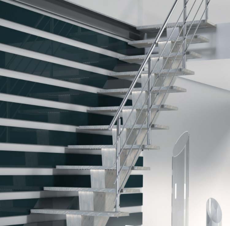Escalier chêne Lanz droit fini avec huile Navajo bleu