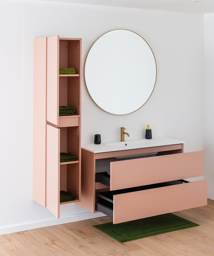 Meuble de salle de bains Dotan abricot suspendu avec lavabo simple blanc mat 120cm