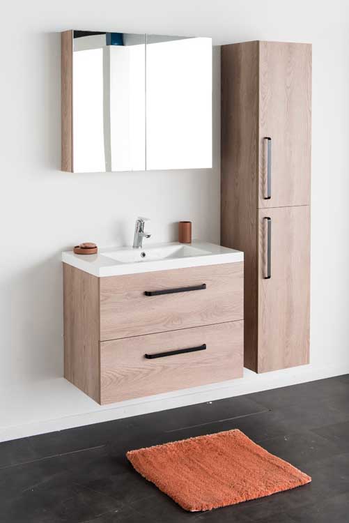 Meuble salle de bain Bison chêne 800mm,lavabo brillant