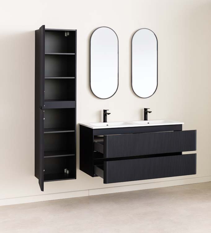 Meuble de salle de bain Julia noir mat 2 tiroirs 1200 mm lavabo blanc mat