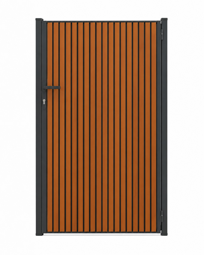 Portail battant simple Line up aluminium aspect bois gauche 100x175cm