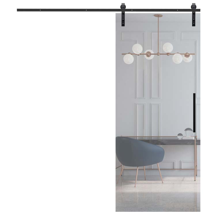 Complete glazen schuifdeur Sky Day helder 93x215cm zwarte vierkante trekker + rail zwart