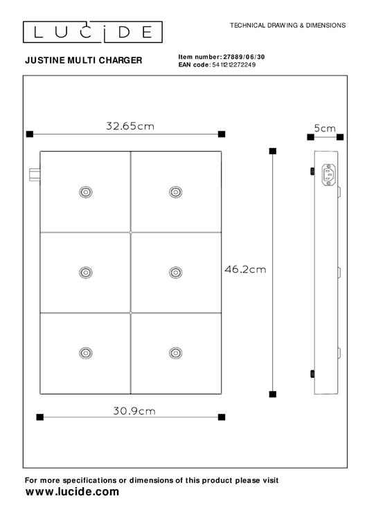 Lucide THE DOCK - Draadloze oplader / oplaadstation / Wireless charger - Max. 6 lampen - Zwart