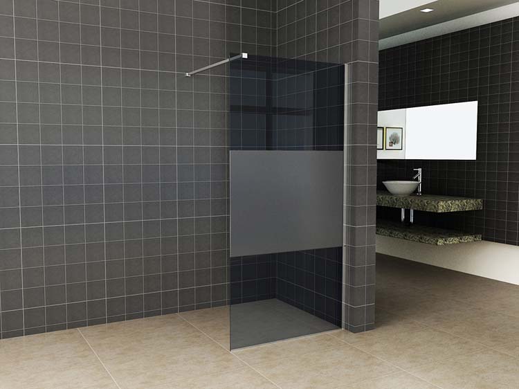 Doucheglas fumé met gesatineerde band Khloe 100x200cm