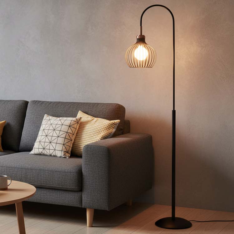 Lampadaire Noir/Cuivre Max 60W diamètre 23,5 cm