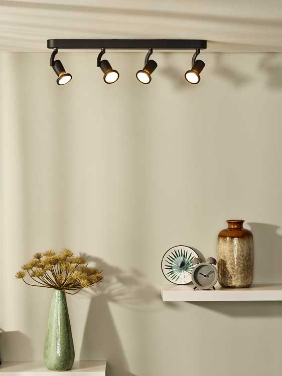 Lucide JASTER-LED - Spot plafond - LED - GU10 - 4x5W 2700K - Noir