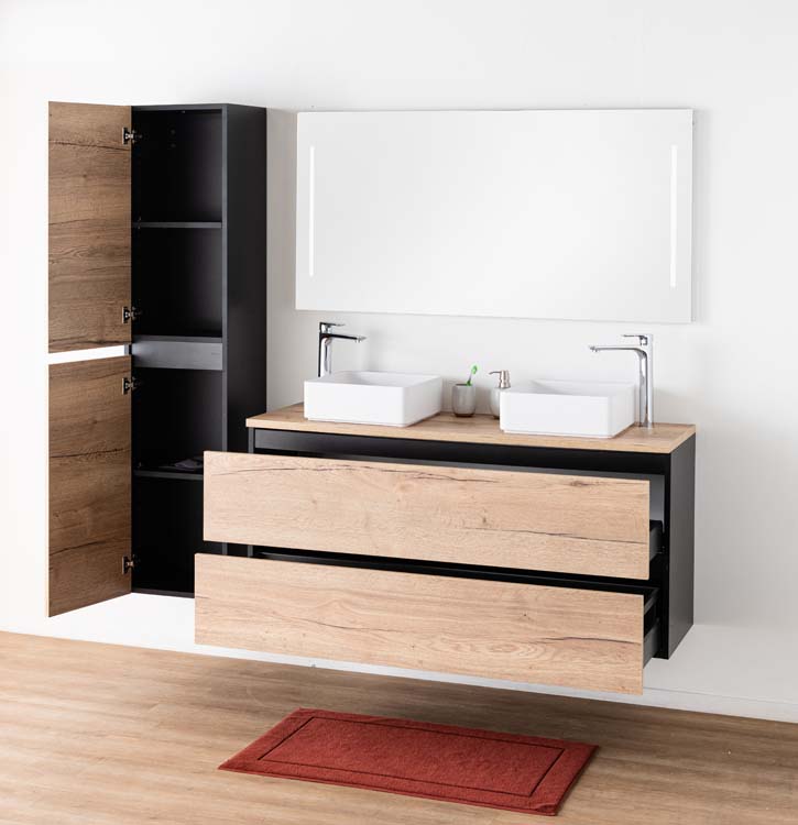 Badkamermeubel Dotan eik hangend met melamine topblad 140cm