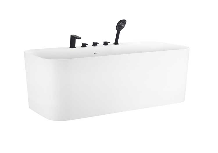 Baignoire semi-îlot Amor blanc mat avec robinetterie noire 170x80cm