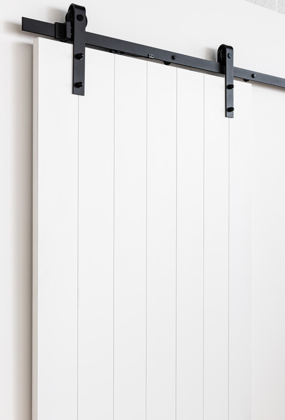 Porte coulissante simple à peindre complète Titus 93x211,5cm + rail robuste noir + guide mural