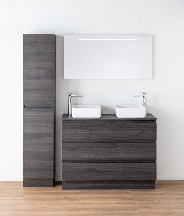 Meuble de salle de bain Dotan chêne foncé 1200 mm à poser tablette melamine