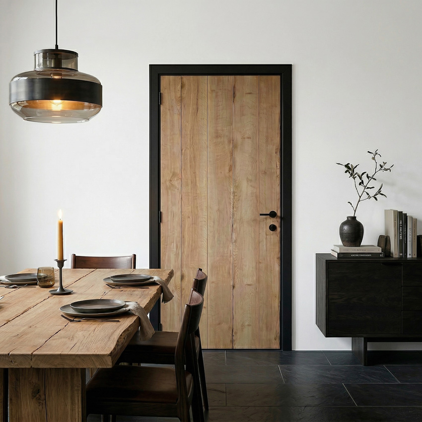 Porte intérieure complète Realwood Oak 201,5x63cm tubulaire réversible + châssis noir 16,5cm