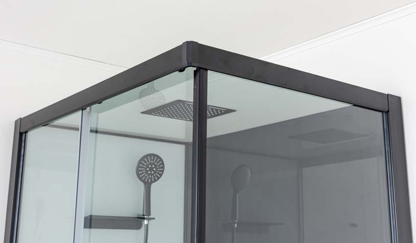 Douchecabine Piper thermostatisch links/rechts zwart schuifdeur 110x80x215cm