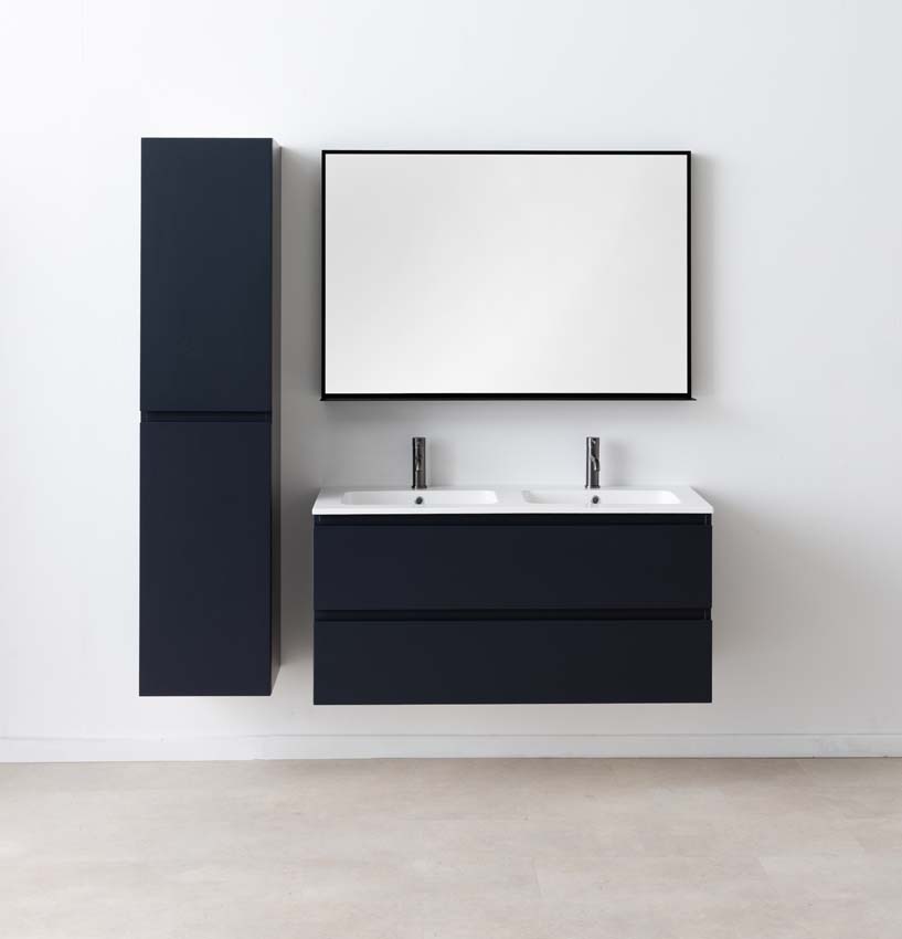 Meuble de salle de bains Tibo gris suspendu avec lavabo double blanc brillant 120cm Meuble de salle de bains Tibo gris suspendu avec lavabo double blanc brillant 120cm
