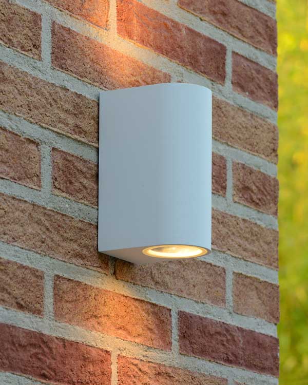Lucide ZORA-LED - Wandspot Buiten - LED Dimb. - GU10 - 2x5W 3000K - IP44 - Wit