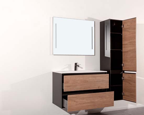 Badkamermeubel Molly houtlook hangend met enkele wastafel mat wit 90cm