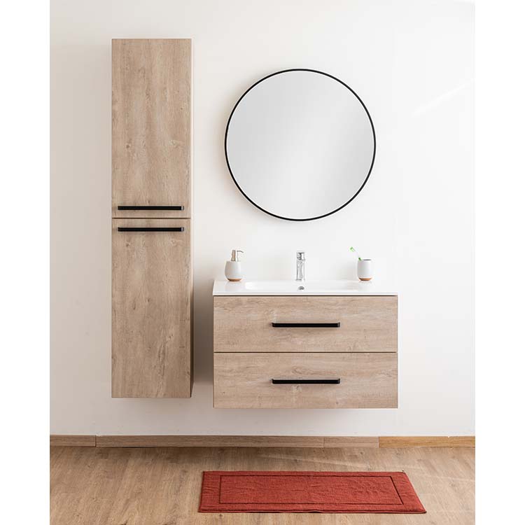 Meuble salle de bain Plato asp chêne béton 90cm - brillant - poignée mat noir