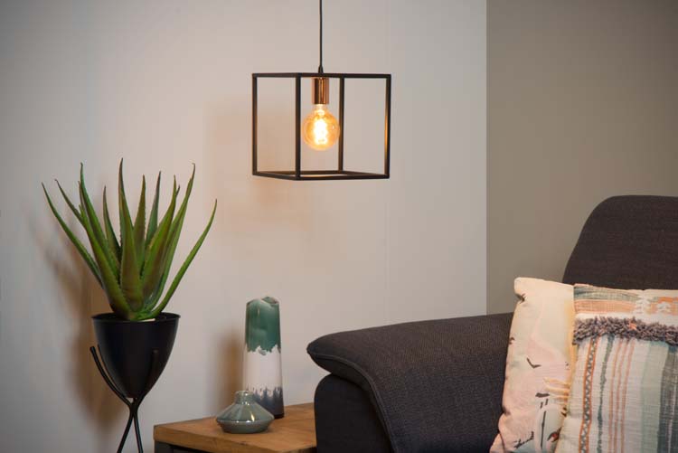 Hanglamp - zwart/koper - 25x25x155cm - dimbaar - E27 - 60W