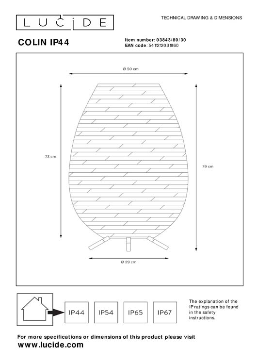 Lucide COLIN IP44 - Oplaadbare Vloerlamp Buiten - Accu/Batterij - LED - 1x3W 3000K - IP44 - 3 StepDim - Zwart
