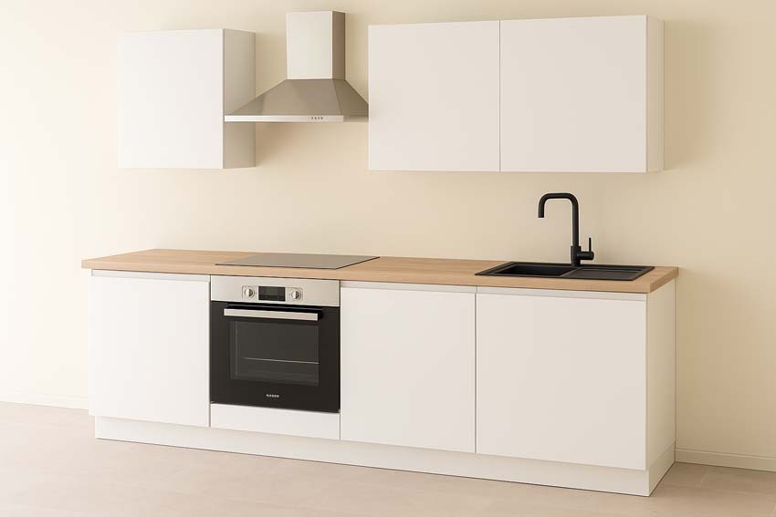 Cuisine Plenti 220 cm - four en bas - sans appareils - blanc/look de chêne