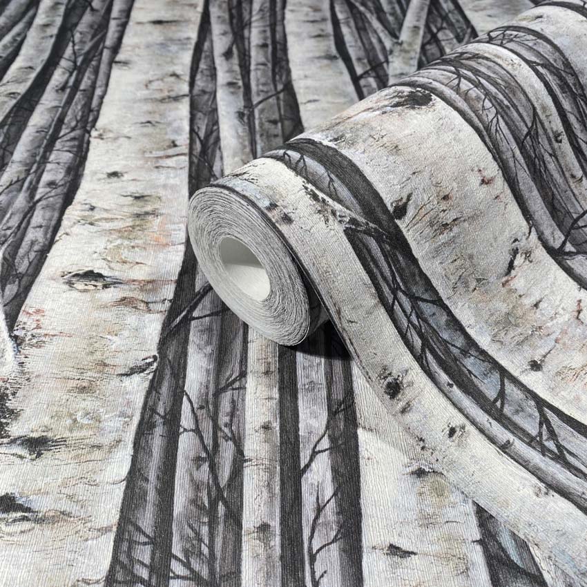 Vinyl op vliesbehang berk grijs/beige 0,53x10m