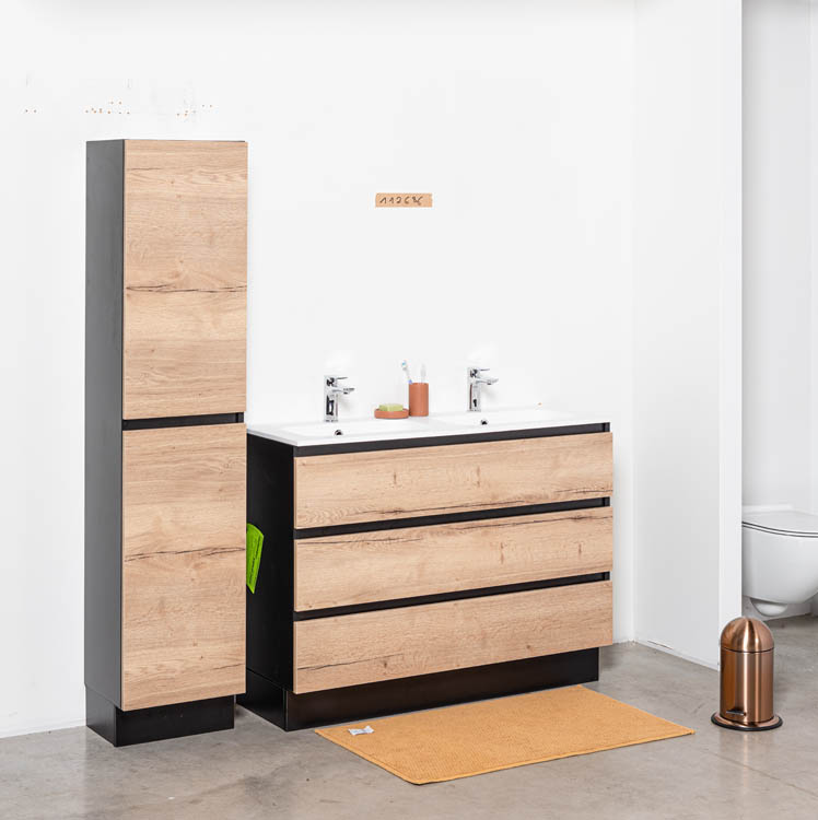 Badkamermeubel Dotan eik staand met dubbele wastafel mat wit 120cm