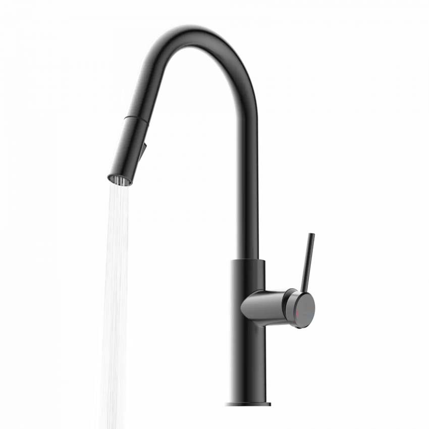 Robinet de cuisine Wasserwerk WK 13 Curve graphite mat avec bec extractible