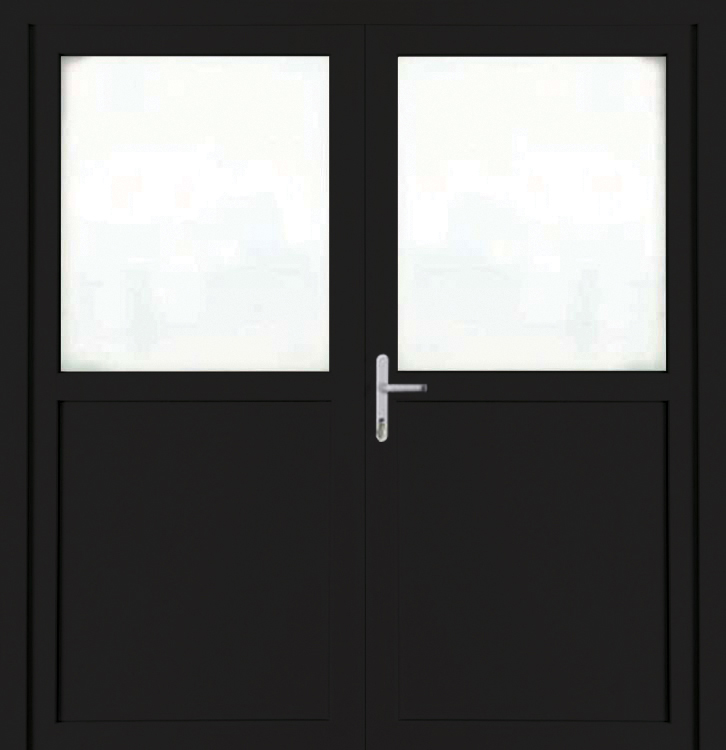 Porte extérieure double semi-vitrée PVC verre mat noir/blanc 1800x2100mm ouvrant à gauche
