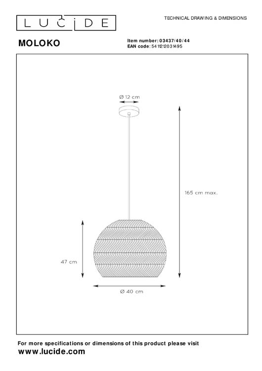 Lucide MOLOKO - Hanglamp - Ø 40 cm - 1xE27 - Okergeel