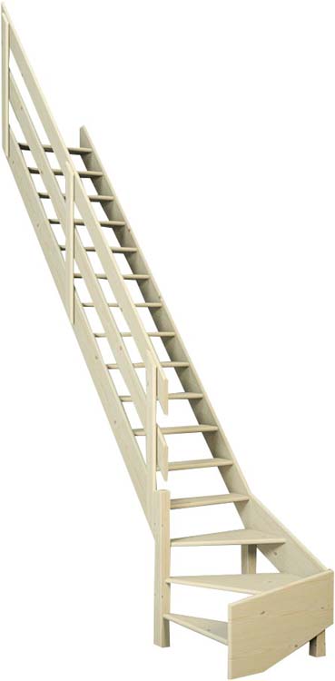 Escalier de meunier Bonn Mini en pin avec quart tournant en bas à gauche 320x65cm