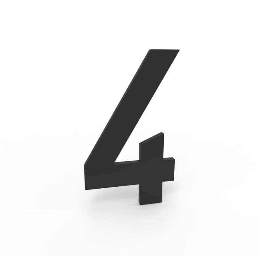 Numéro de maison 4 eSafe en aluminium noir 5cm / épaisseur 1,5mm