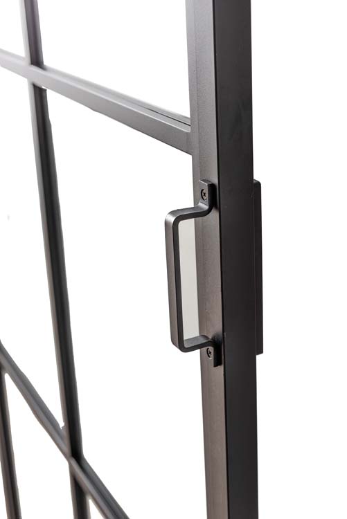 Porte coulissante simple en acier complète Tyra 8R sur mesure + rail noir