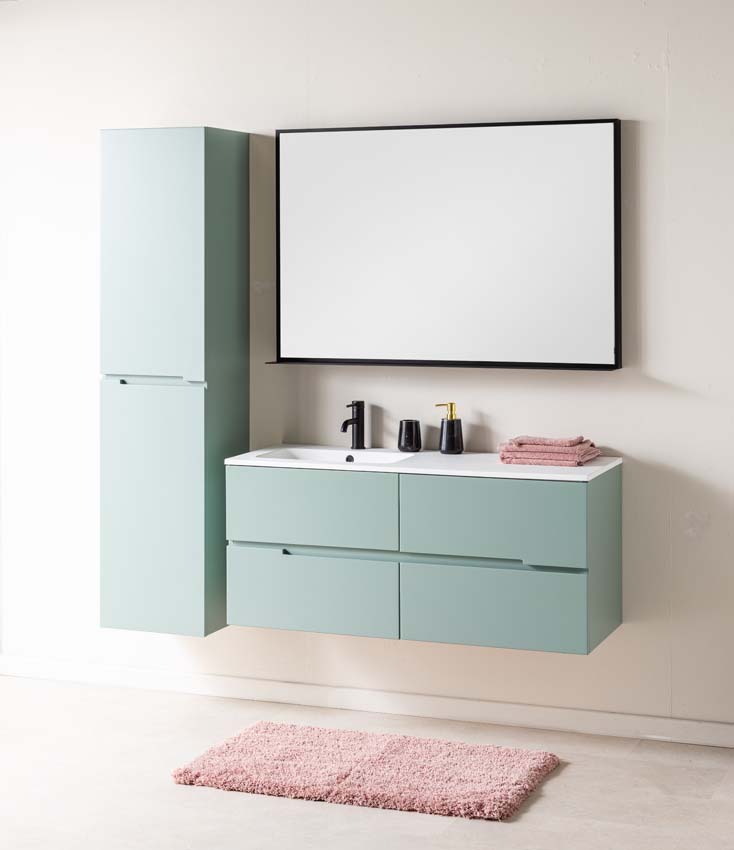 Badkamermeubel Truman grijsgroen hangend met enkele wastafel mat wit links 120cm