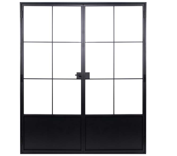 Porte intérieure double en acier Black Glamour noir 2x6V poussant à droite sur mesure