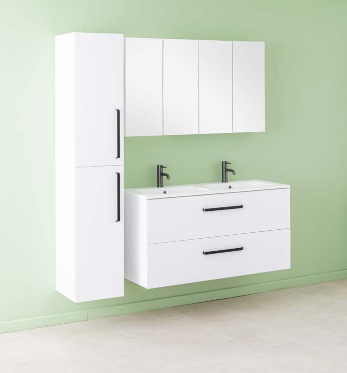 Meuble de salle de bain Bison laqué blanc mat 1200 mm lavabo mat