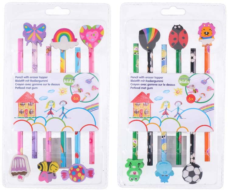 Crayon et gomme enfants 6 pièces