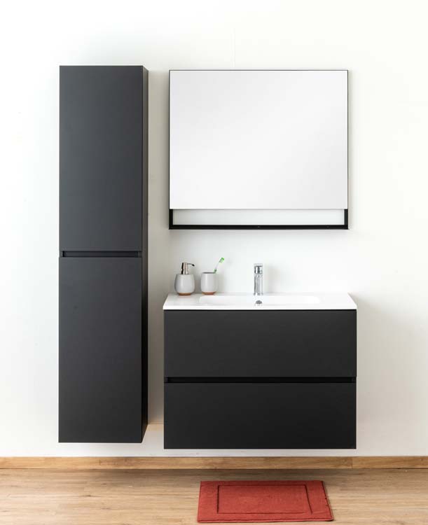 Meuble salle de bain Puro noir mat 900mm lavabo brillant Meuble salle de bain Puro noir mat 900mm lavabo brillant