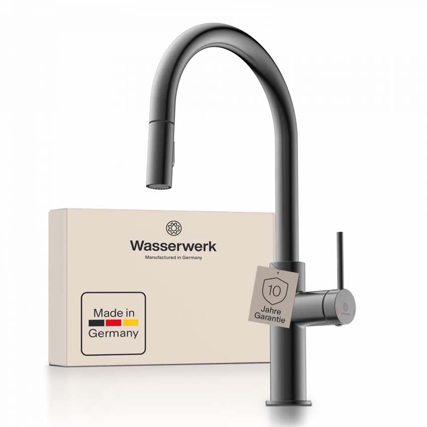 Robinet de cuisine Wasserwerk WK 13 Sphere graphite mat avec bec extractible