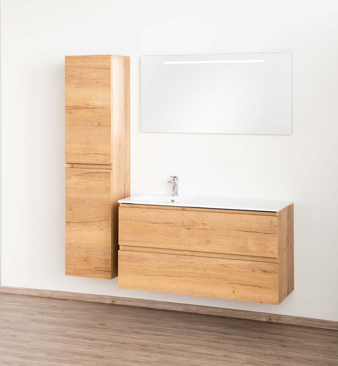 Meuble de salle de bain Daria chêne brun doré 1200 mm lavabo  brillant gauche
