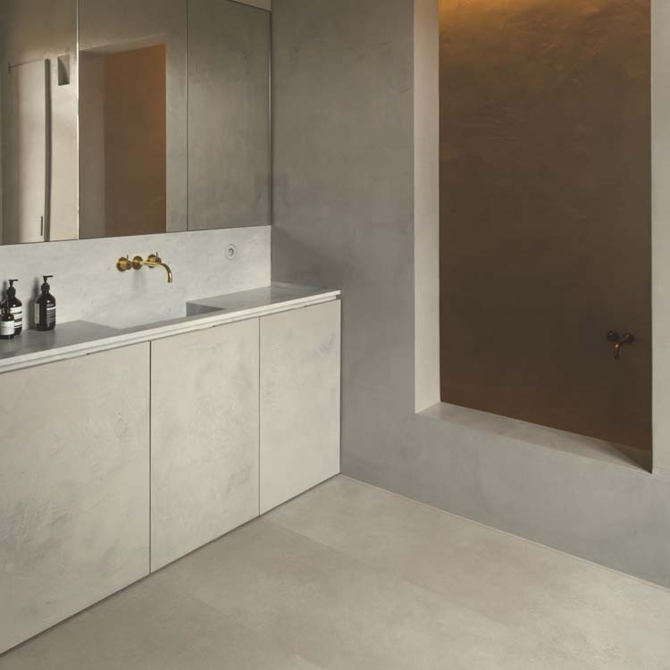 Vinyl vloer Quick-Step Illume tegel 6mm zandsteenbeton beige 85,6x42,8cm met ondervloer