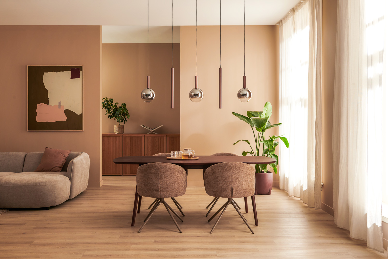 Lucide Premium Jasmine - Hanglamp - LED Dimb. - CCT - 5X4W 2200K/3300K - Koper