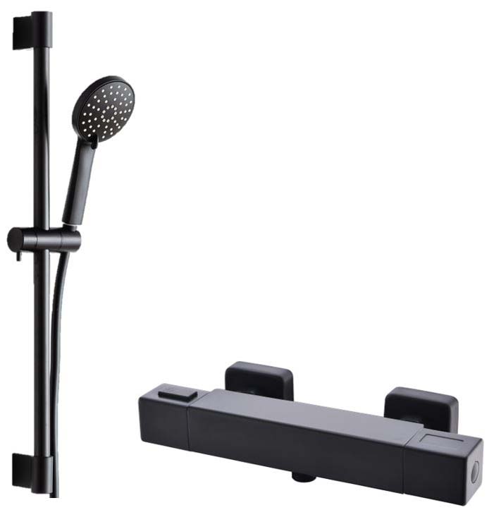 Robinet de douche Sky Hazel avec barre de douche thermostatique noir mat