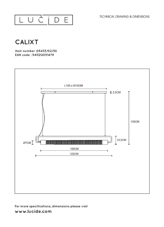 Lucide CALIXT - Suspension - 2xE27 - Noir