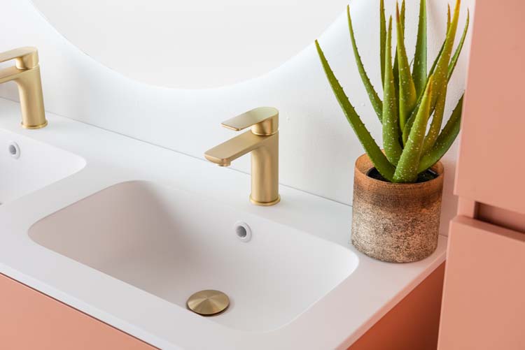 Meuble de salle de bains Puro blush suspendu avec lavabo double blanc mat 120cm