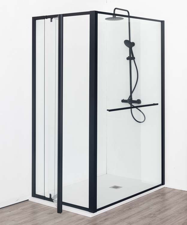 Paroi de douche fixe Urian 137-139x200cm avec porte-serviettes noir Paroi de douche fixe Urian 137-139x200cm avec porte-serviettes noir