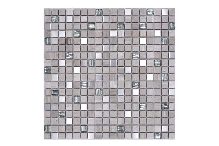 Mozaïek Crystal+ Mix hout/wit glanzend 30x30cm